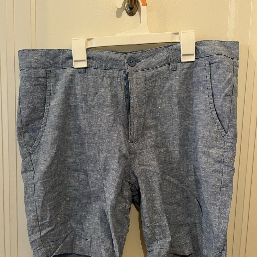 Men's Blue Flat Linen Front Shorts